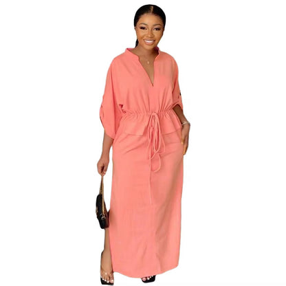 Women's Fashion Shirt Pocket Long Skirt Solid Color