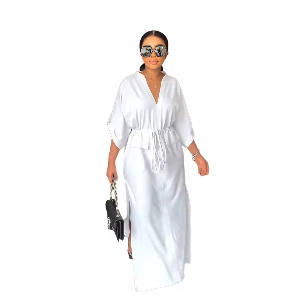 Women's Fashion Shirt Pocket Long Skirt Solid Color