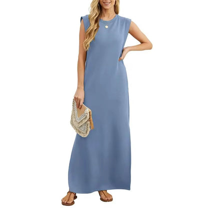Summer Sleeveless Slit Dress With Pockets Casual Loose Long Dresses For Womens Clothing