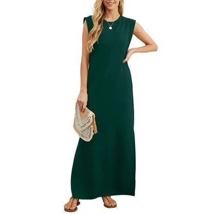 Summer Sleeveless Slit Dress With Pockets Casual Loose Long Dresses For Womens Clothing