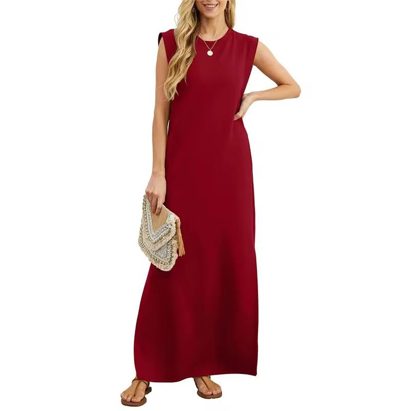 Summer Sleeveless Slit Dress With Pockets Casual Loose Long Dresses For Womens Clothing