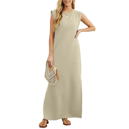 Summer Sleeveless Slit Dress With Pockets Casual Loose Long Dresses For Womens Clothing