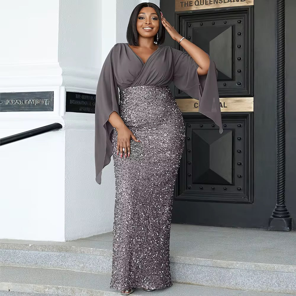 Women's Sequin Temperament Pure Color Dress