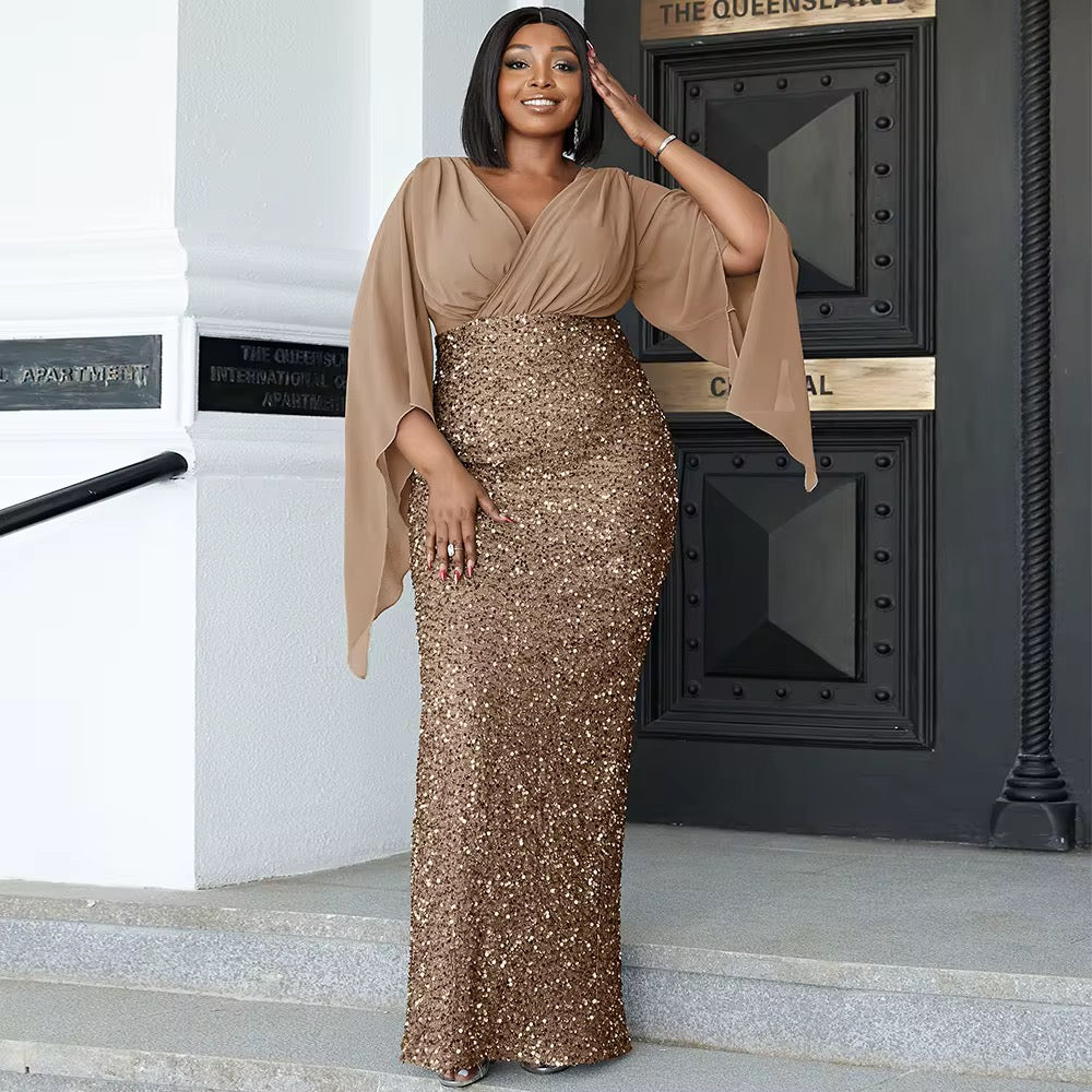 Women's Sequin Temperament Pure Color Dress