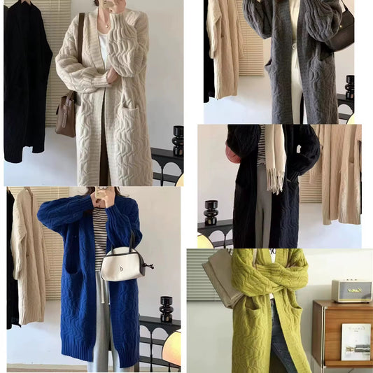 Retro Thickened Knitting Mid-length Outerwear Cable-knit Sweater Coat