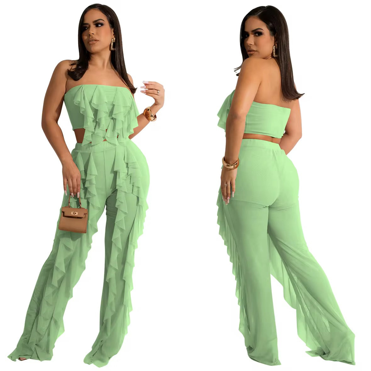 Women's Summer Casual Solid Color Tube Top Stitching Pants Suit