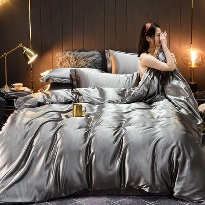 Pure Color Washed Real Silk Quilt Cover Four-piece Set