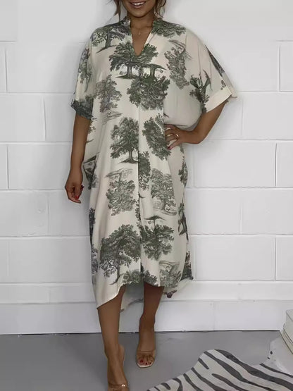 Women's Digital Printing Loose V-neck Dress