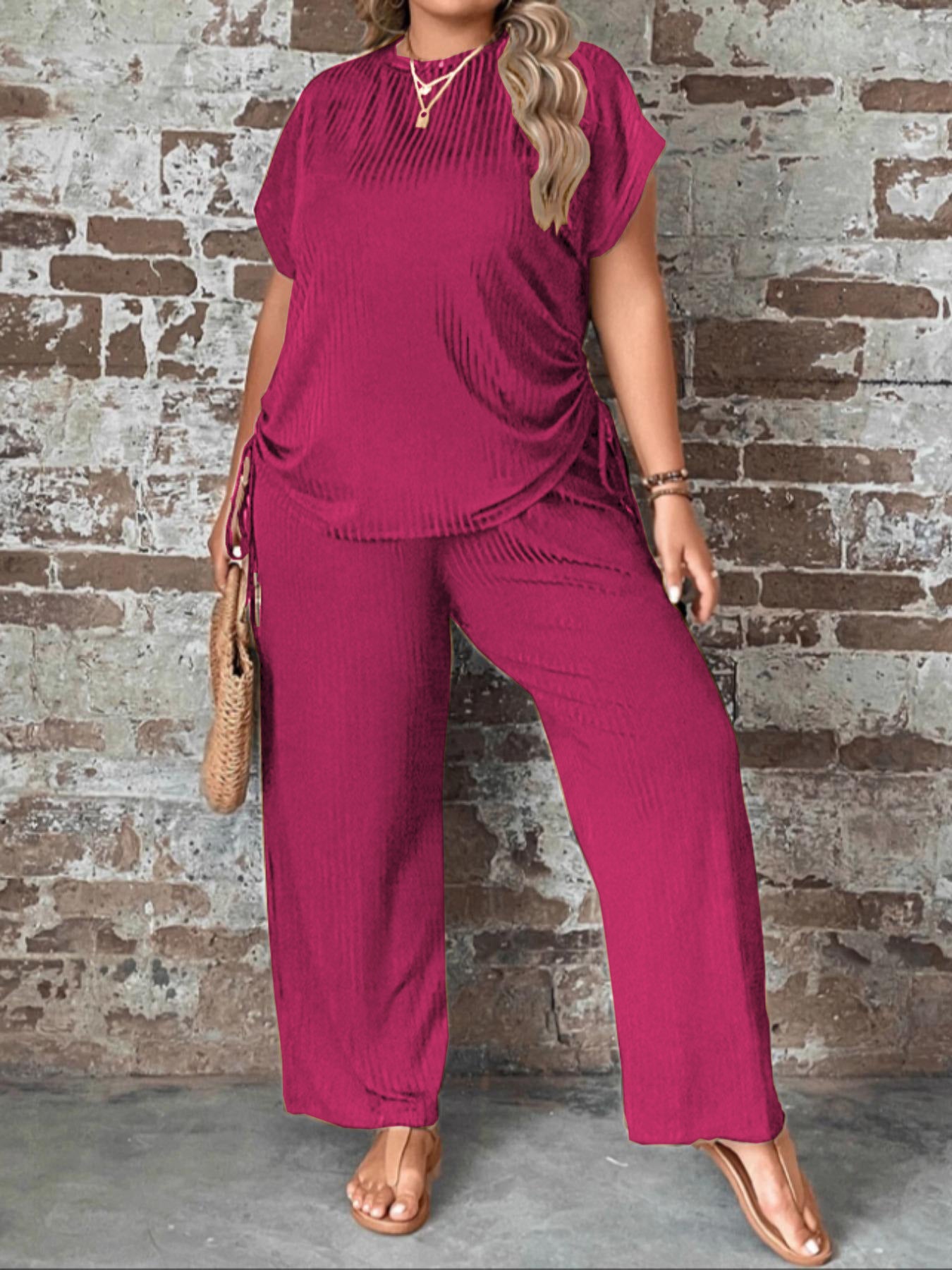 European And American Women's Casual Fashion Round Neck Multi-color Two-piece Suit Loose