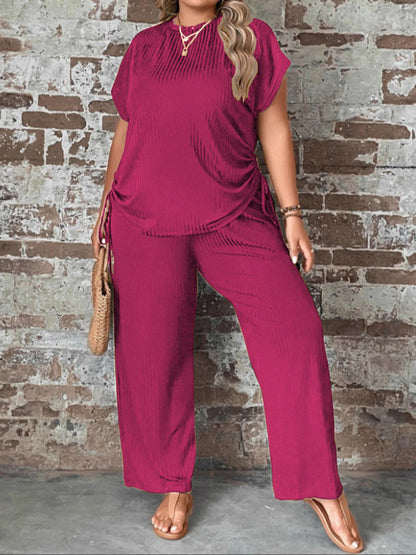 European And American Women's Casual Fashion Round Neck Multi-color Two-piece Suit Loose