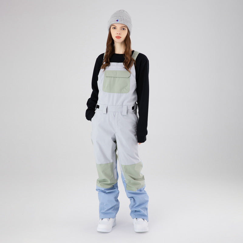 Veneer Strap Waterproof And Hard-wearing Contrast Color Ski Suit