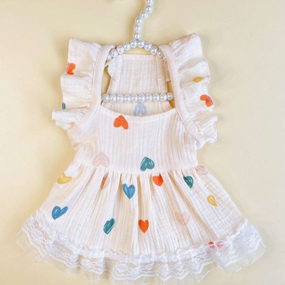 Baby Cotton Yarn Material Light Yellow Love Heart Flying Sleeve Girl's Dress