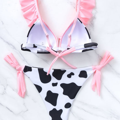 New Printed Hard Cup Lace-up Sexy Bikini Swimsuit