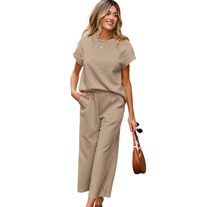 Solid Color Texture Fashion Women's European And American Leisure Two-piece Set