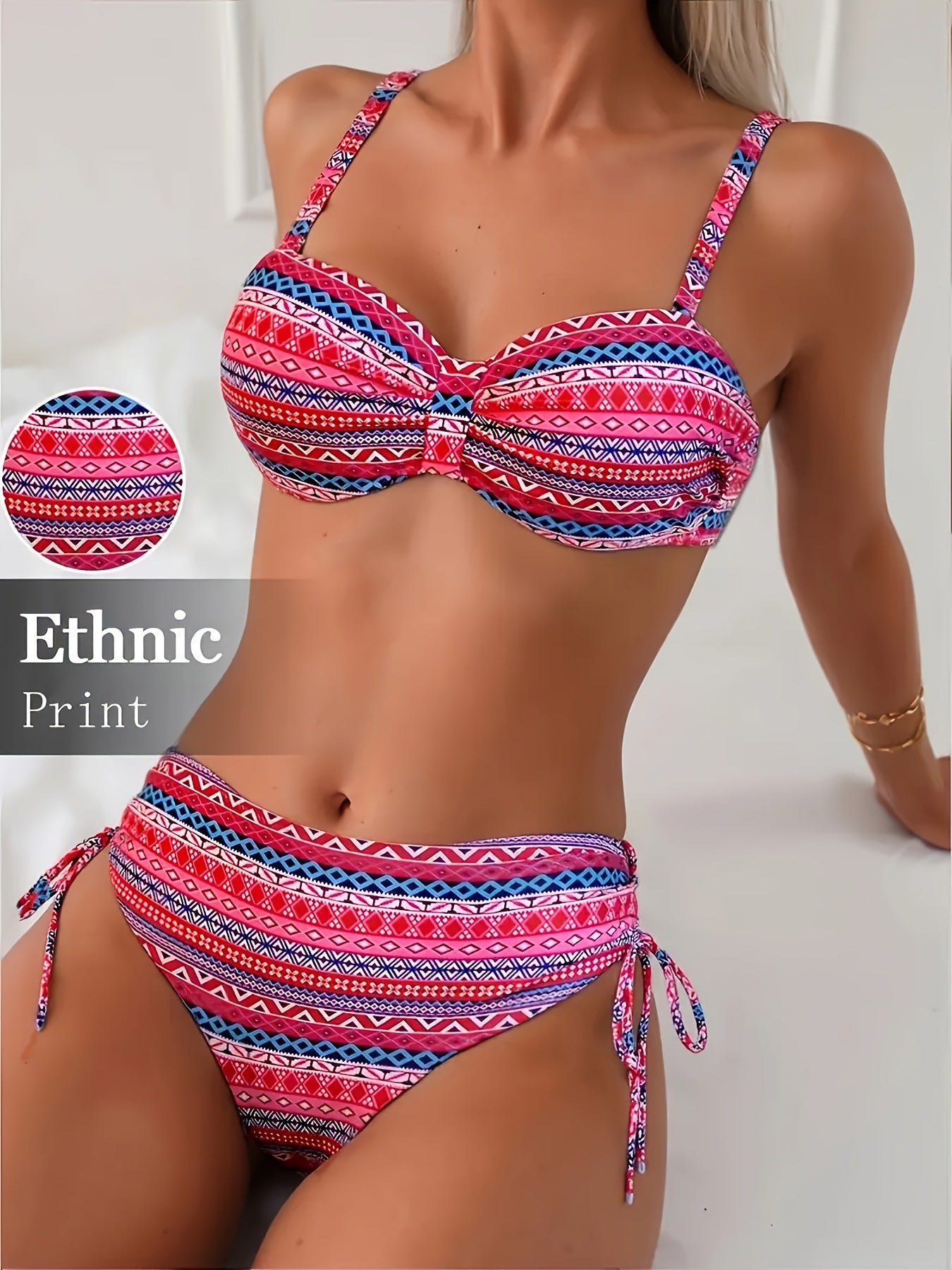 Printed Split Strap Bikini High Waist European And American
