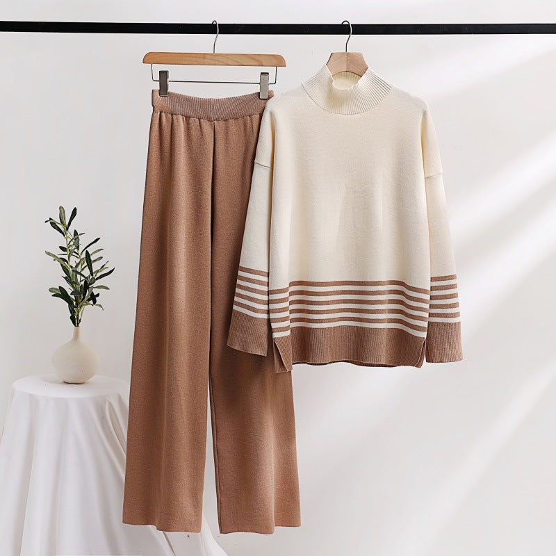 Casual Fashion Set Age-reducing Knitted Top Wide Leg