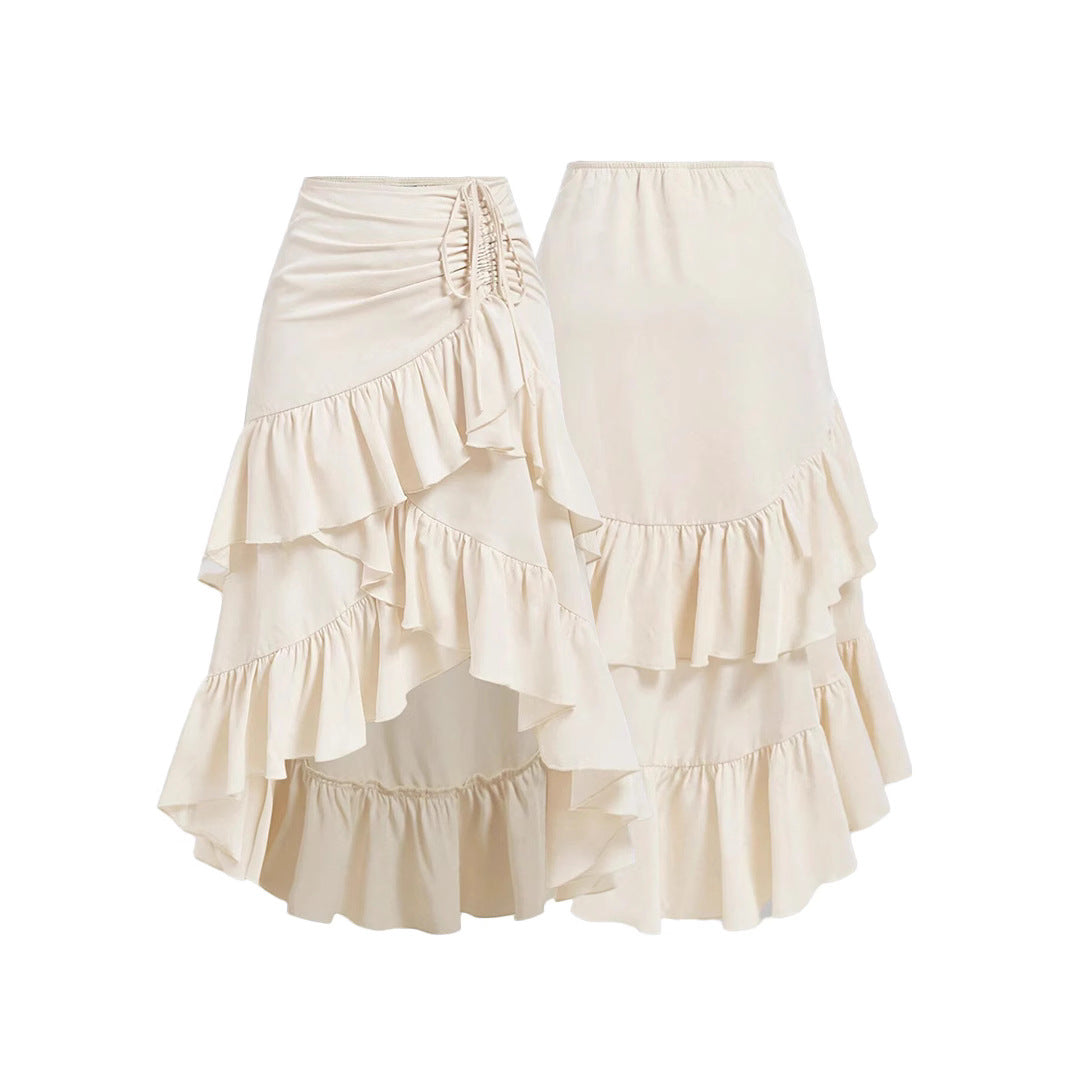 Asymmetric Hem High Waist Tied Lotus Leaf Hem Skirt