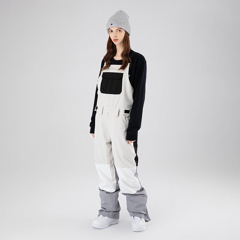 Veneer Strap Waterproof And Hard-wearing Contrast Color Ski Suit