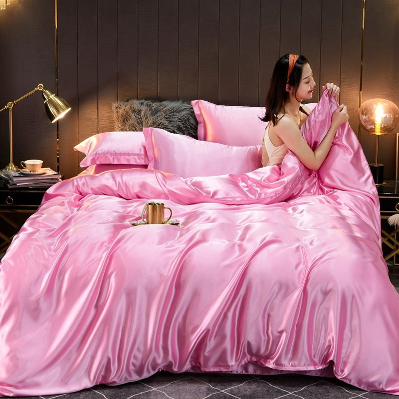 Pure Color Washed Real Silk Quilt Cover Four-piece Set