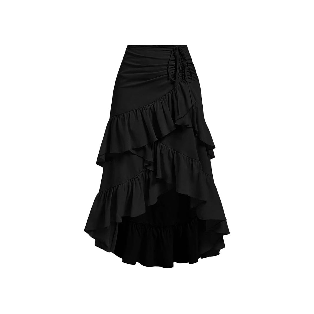 Asymmetric Hem High Waist Tied Lotus Leaf Hem Skirt