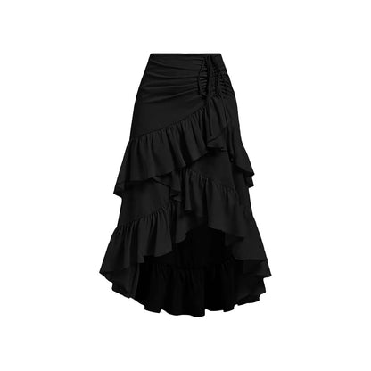 Asymmetric Hem High Waist Tied Lotus Leaf Hem Skirt