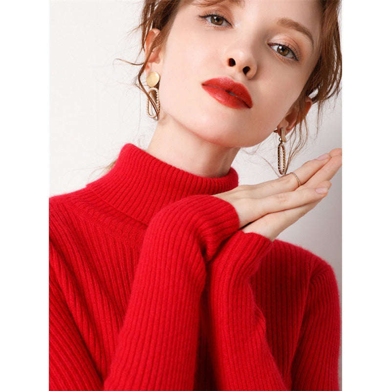 Simple Temperament High Collar Sweater Women's FallWinter Slim Short Pullover