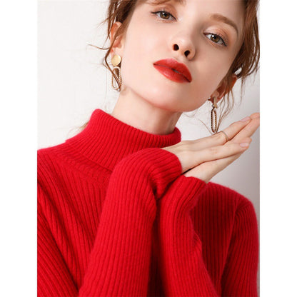 Simple Temperament High Collar Sweater Women's FallWinter Slim Short Pullover
