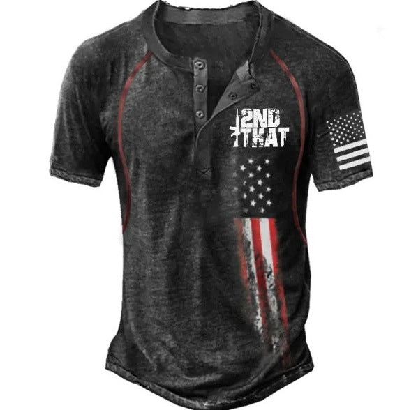 3D Printing Fashion Simple Lapel Button Men's Short Sleeve