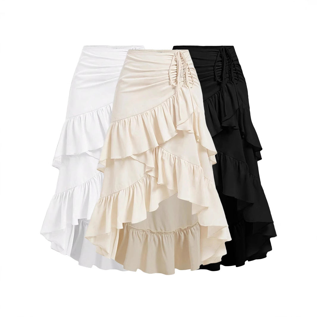 Asymmetric Hem High Waist Tied Lotus Leaf Hem Skirt