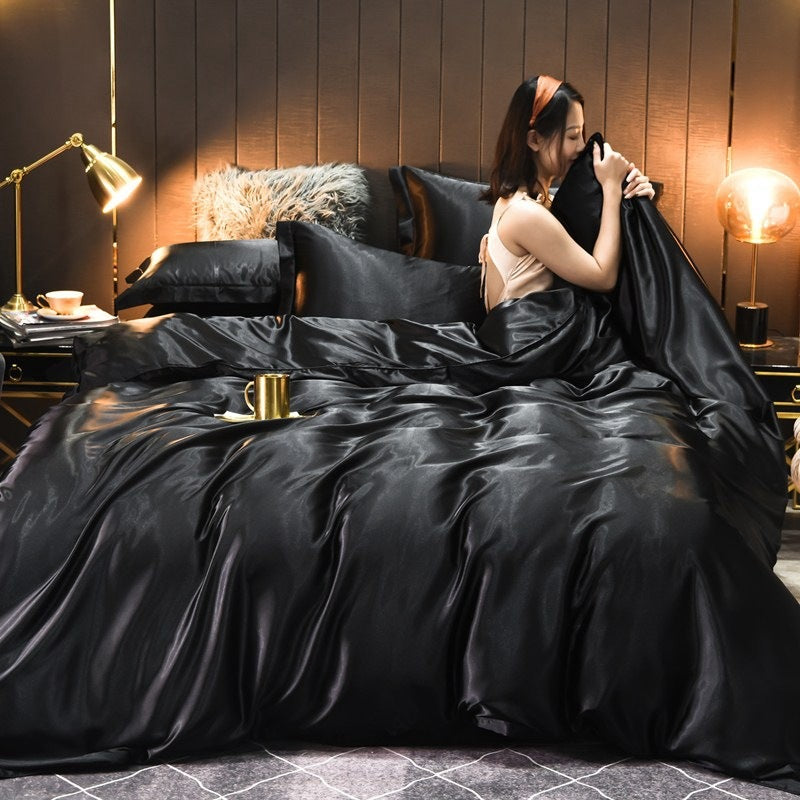 Pure Color Washed Real Silk Quilt Cover Four-piece Set