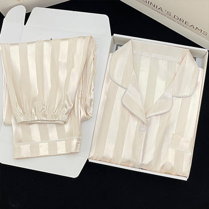 Women's Long-sleeved Trousers Thin Cardigan Striped Pajamas