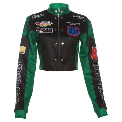 Women's Cropped Printed Long Sleeve Baseball Uniform Coat