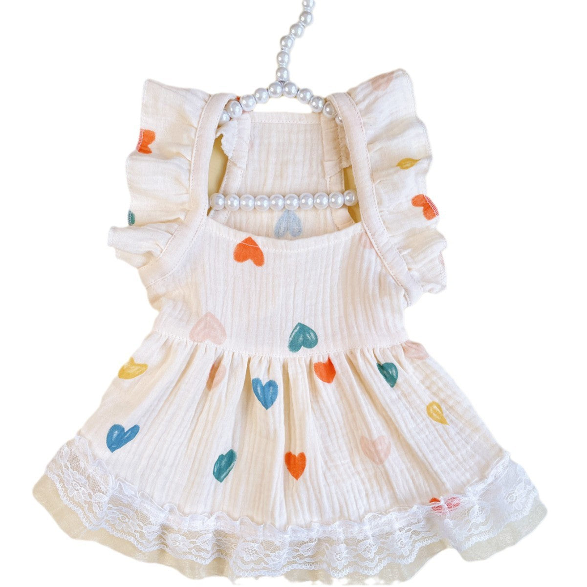 Baby Cotton Yarn Material Light Yellow Love Heart Flying Sleeve Girl's Dress