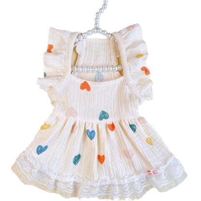 Baby Cotton Yarn Material Light Yellow Love Heart Flying Sleeve Girl's Dress