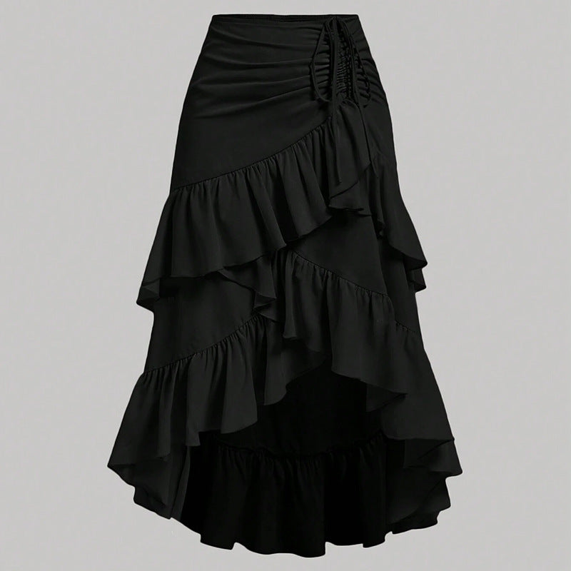 Asymmetric Hem High Waist Tied Lotus Leaf Hem Skirt