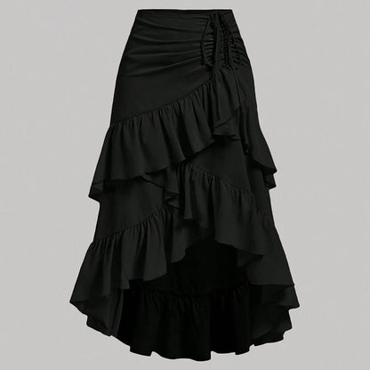 Asymmetric Hem High Waist Tied Lotus Leaf Hem Skirt