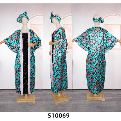 Sequins Dress African Women's Wear Plus Size Printed Loose Long Robe