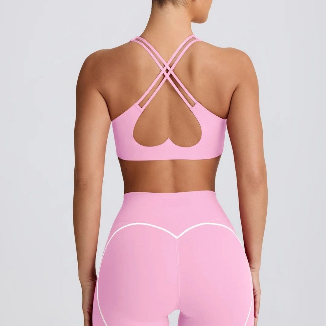 Yoga Suit Peach Hip Nude Feel High Waist Shorts Sports Top Two-piece Set