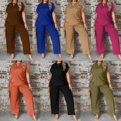 European And American Women's Casual Fashion Round Neck Multi-color Two-piece Suit Loose