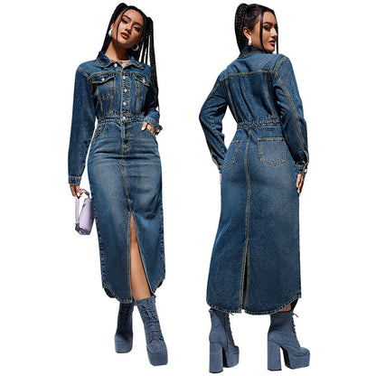Ladies New Fashion Personality Denim Long Dress