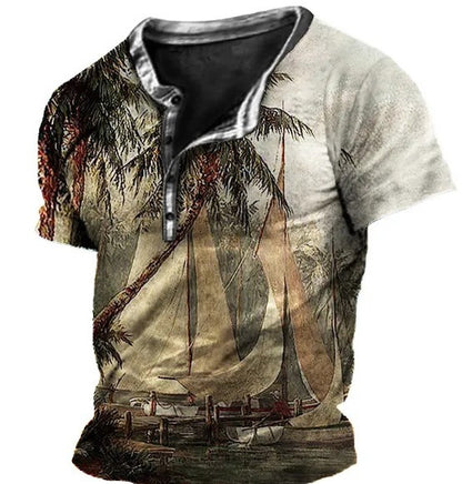 3D Printing Fashion Simple Lapel Button Men's Short Sleeve