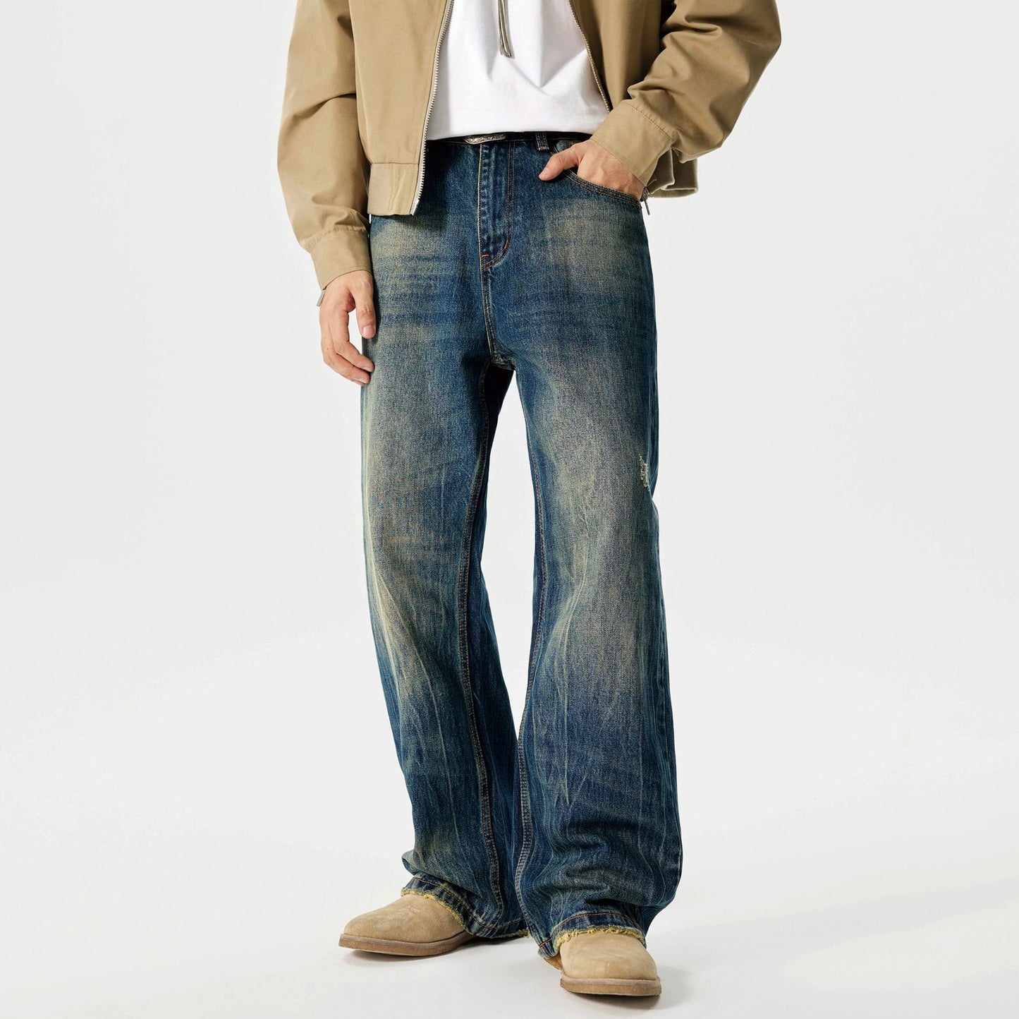 Street Scrape Water Pattern Simple Loose Micro-flared Jeans