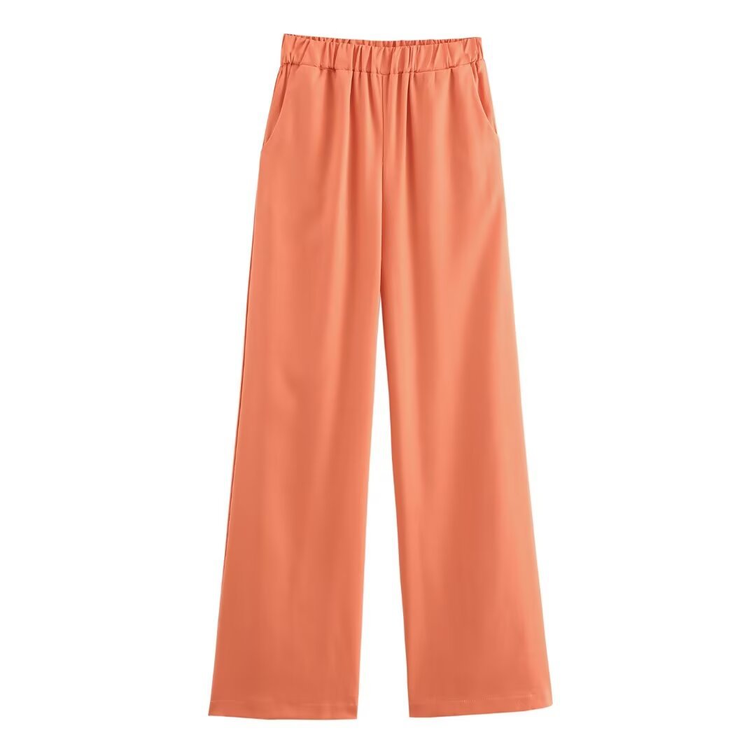 Women's Linen Halter Lace-up Top Vest Elastic Waist Wide Leg Trousers Suit