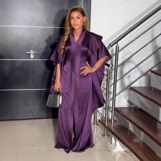 Pleated Loose Split V-neck Pullover Dress