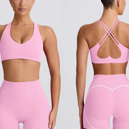 Yoga Suit Peach Hip Nude Feel High Waist Shorts Sports Top Two-piece Set