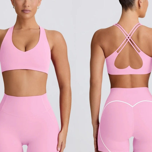 Yoga Suit Peach Hip Nude Feel High Waist Shorts Sports Top Two-piece Set