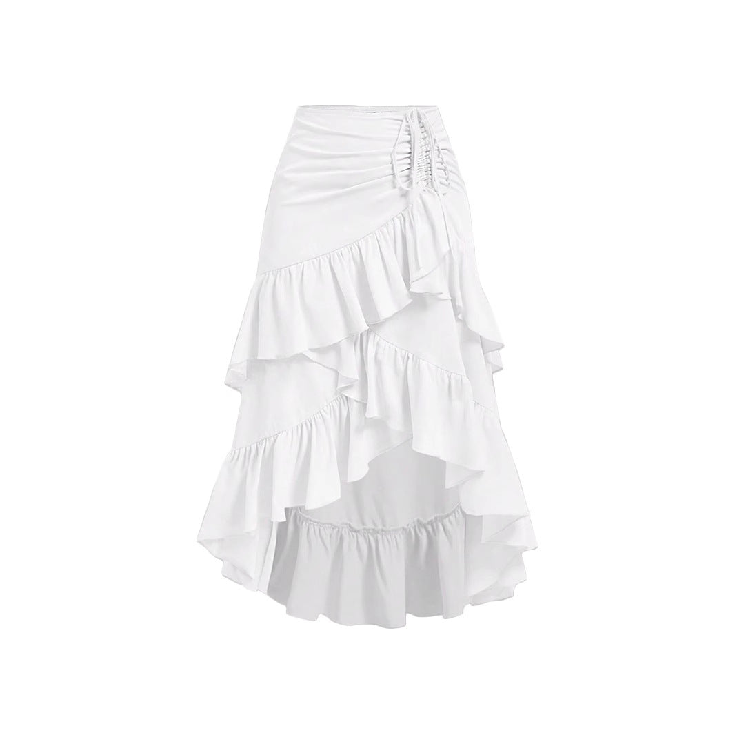 Asymmetric Hem High Waist Tied Lotus Leaf Hem Skirt