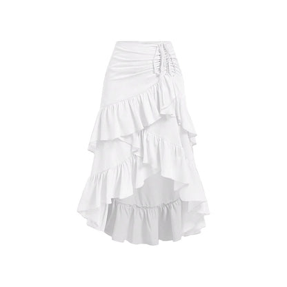 Asymmetric Hem High Waist Tied Lotus Leaf Hem Skirt