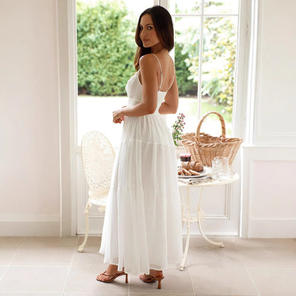 Women's Sleeveless Splicing Sling Long Tie Large Swing Dress