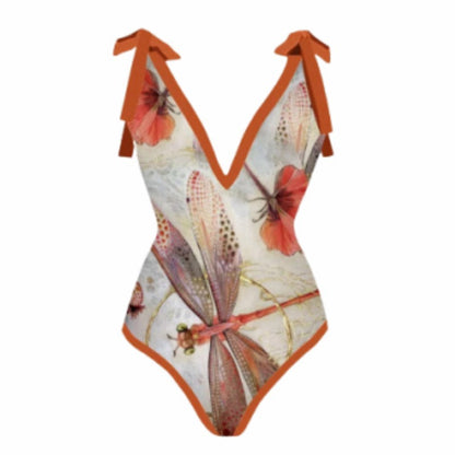 European American And French Style Retro Printed One-piece Swimsuit For Women